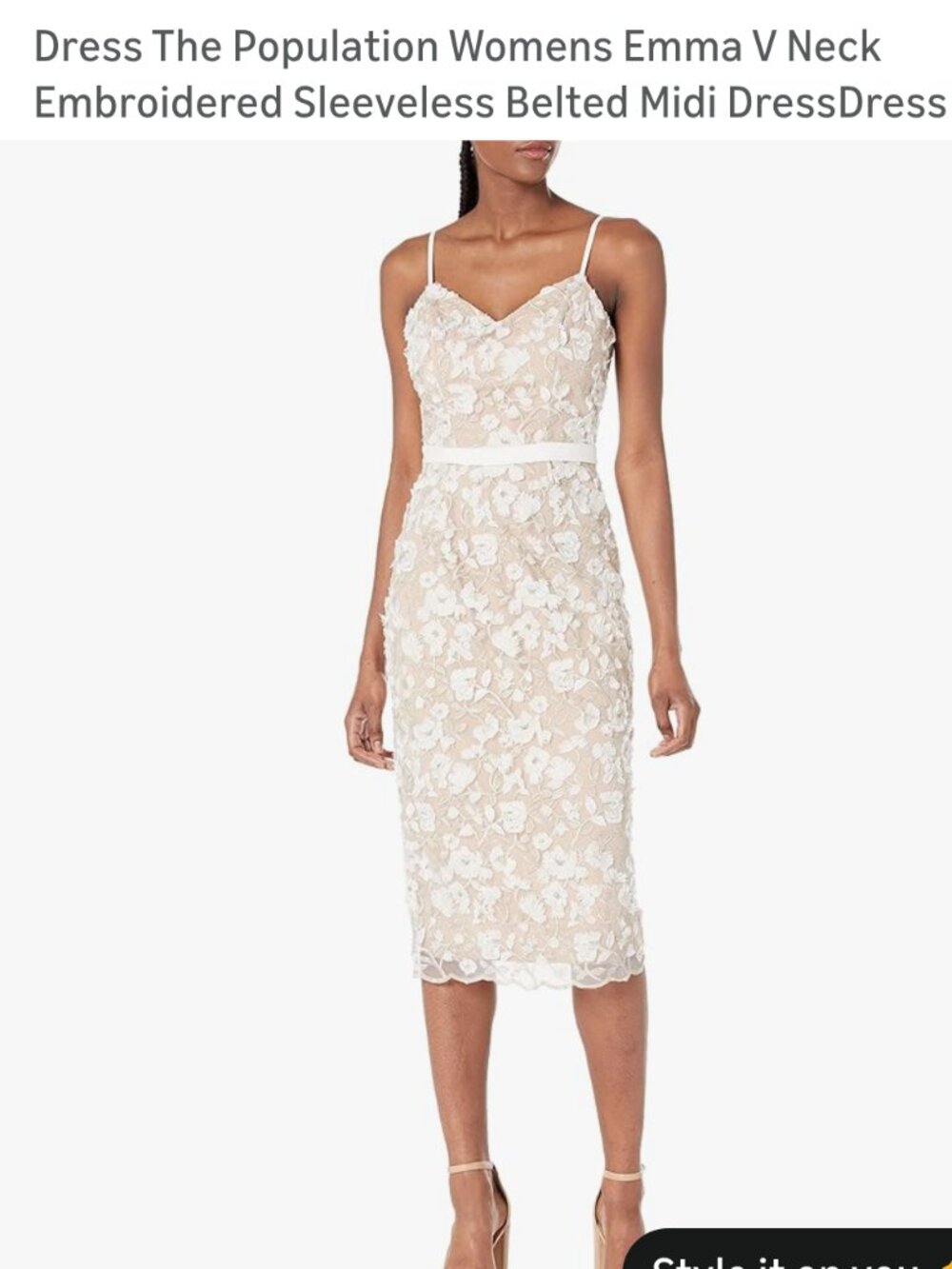 Women's The Population Dress Emma Embroidered Adjustable Shoulder Straps Size S